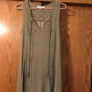 Army Green Tank Dress With Lace Detailing